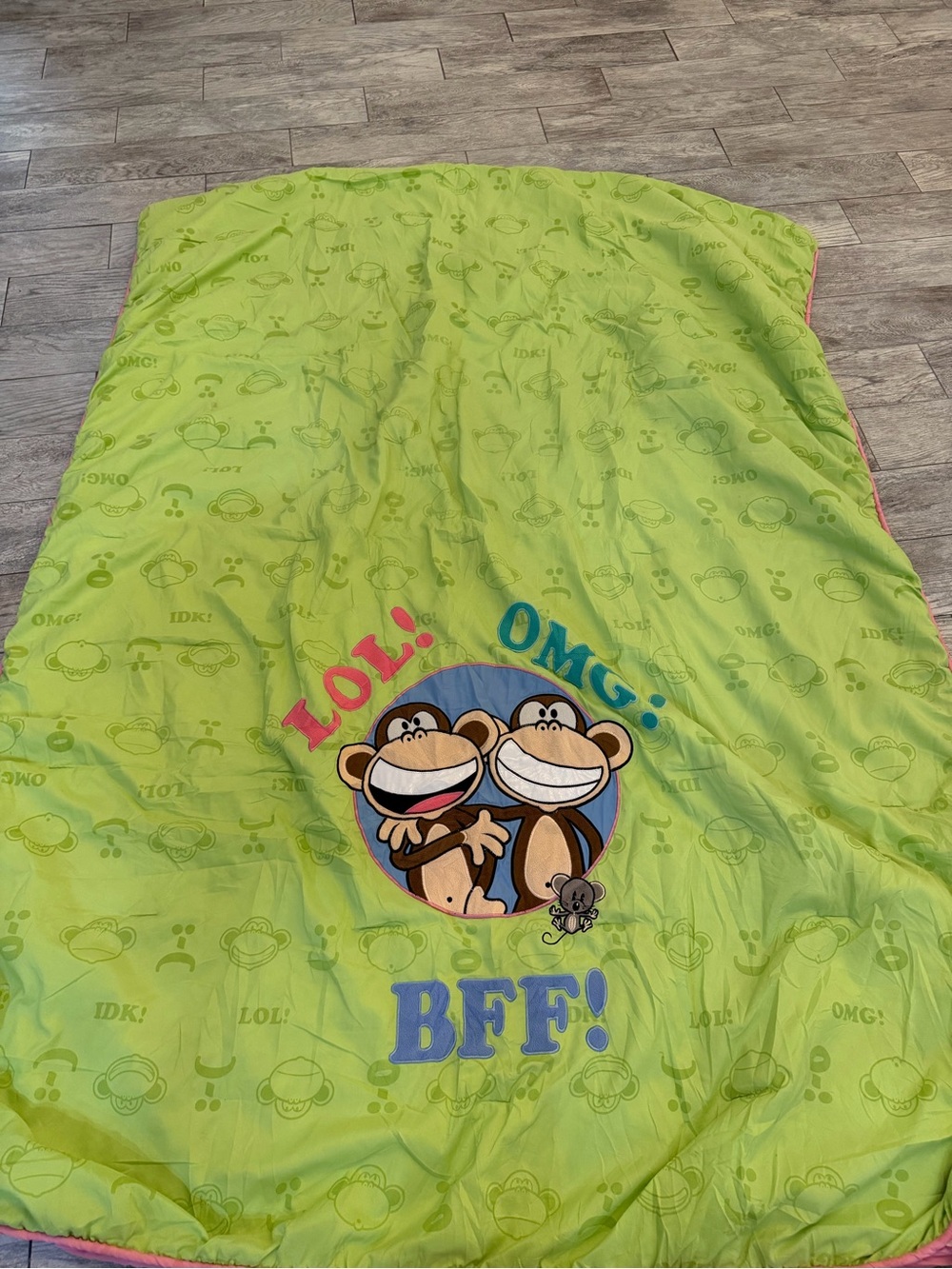 BFF! Lime Green Monkey Print Sleeping Bag Bbobby Jack VTG